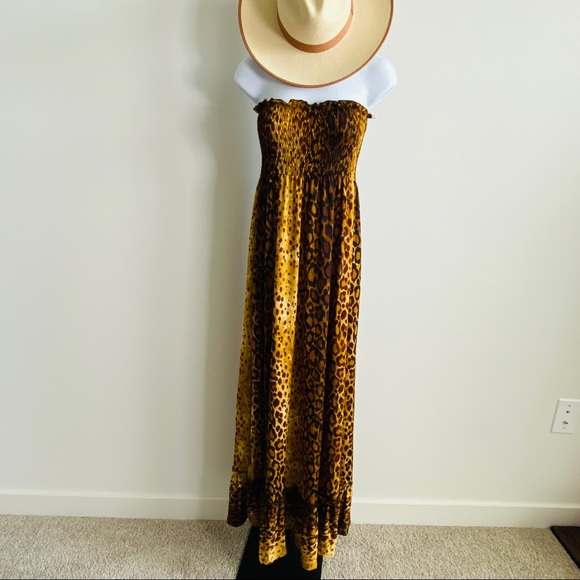 Beautiful Mixed Leopard Print Tube Maxi Dress Size L - Picture 11 of 11
